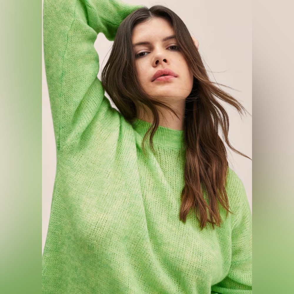 Mango MNG Perkins Bright Green Knit Sweater